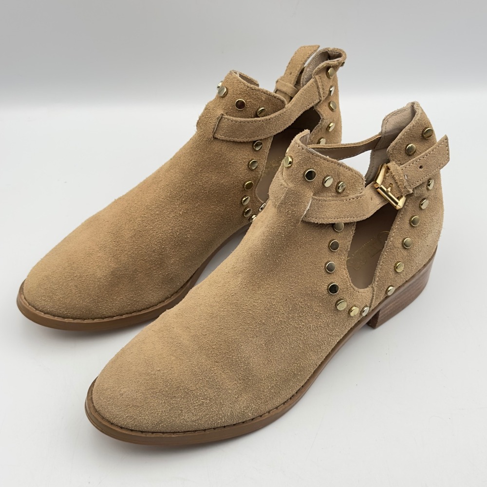 Blake Carlos Santana Tan Suede Studded d'Orsay Cutout Ankle Booties Size‎ 8.5M